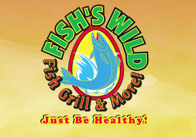 A logo of fish 's wild restaurant and grill.