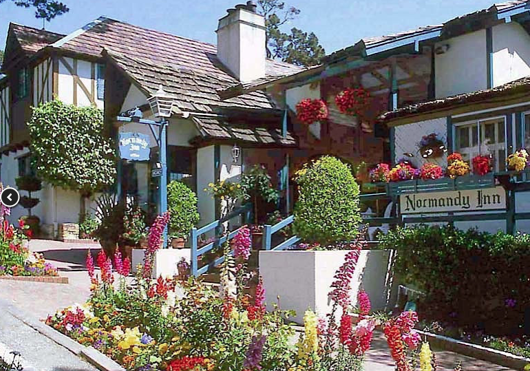 A house with flowers in front of it.